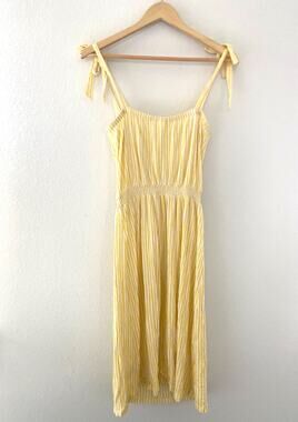 H&M Butter Yellow Tie Strap Stripe Midi Dress Size 8 Euro Summer Cottagecore